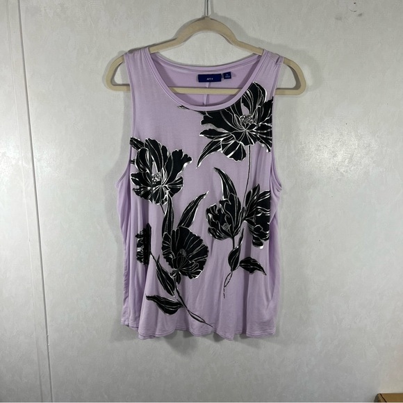 Apt. 9 Lavender Graphic Tank Top with Black and Silver Floral Design Sleeveless - Picture 1 of 6